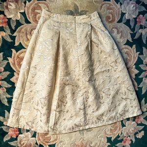 ASTR  Textured Gold Color Pleated Midi Jacquard Skirt Womens